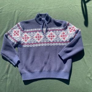 IZOD Mens Blue Fair Isle Print Cotton Long Sleeve Pullover Knit Sweater Size XL